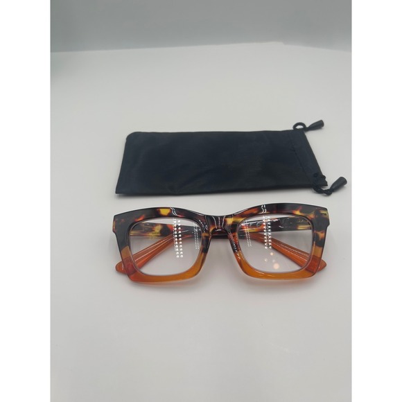 Tortoise Shell Reading Glasses Rectangular Cat Eye Frames Brown Amber with Pouch - Picture 3 of 10